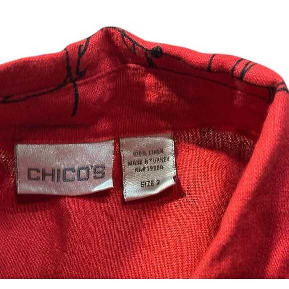 Chico’s red rhino elephant zebra shirt shacket long sleeve size 2 100% linen - Picture 13 of 15